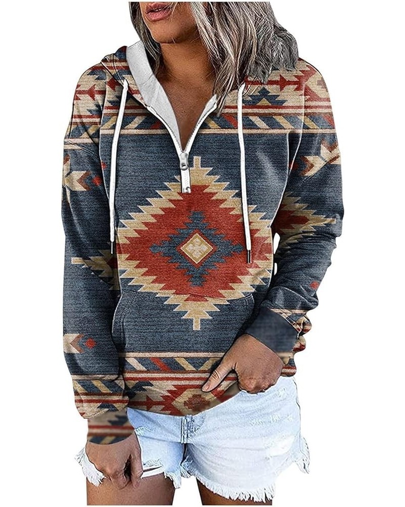 Women's Western Aztec Ethnic Style Hooded Sweatshirts Casual Folk Pullover Long Sleeve Pocket Hoodies 03 Navy $10.72 Hoodies ...