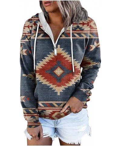 Women's Western Aztec Ethnic Style Hooded Sweatshirts Casual Folk Pullover Long Sleeve Pocket Hoodies 03 Navy $10.72 Hoodies ...