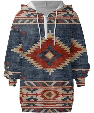 Women's Western Aztec Ethnic Style Hooded Sweatshirts Casual Folk Pullover Long Sleeve Pocket Hoodies 03 Navy $10.72 Hoodies ...