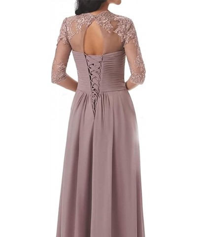 Chiffon Mother of The Bride Dresses 3/4 Sleeve Long Lace Applique Formal Wedding Guest Evening Gowns Plum $26.00 Dresses