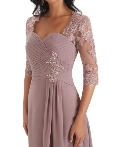 Chiffon Mother of The Bride Dresses 3/4 Sleeve Long Lace Applique Formal Wedding Guest Evening Gowns Plum $26.00 Dresses