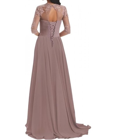 Chiffon Mother of The Bride Dresses 3/4 Sleeve Long Lace Applique Formal Wedding Guest Evening Gowns Plum $26.00 Dresses