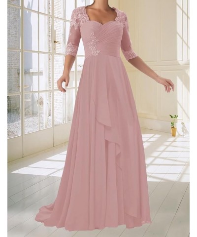 Chiffon Mother of The Bride Dresses 3/4 Sleeve Long Lace Applique Formal Wedding Guest Evening Gowns Plum $26.00 Dresses