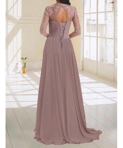 Chiffon Mother of The Bride Dresses 3/4 Sleeve Long Lace Applique Formal Wedding Guest Evening Gowns Plum $26.00 Dresses