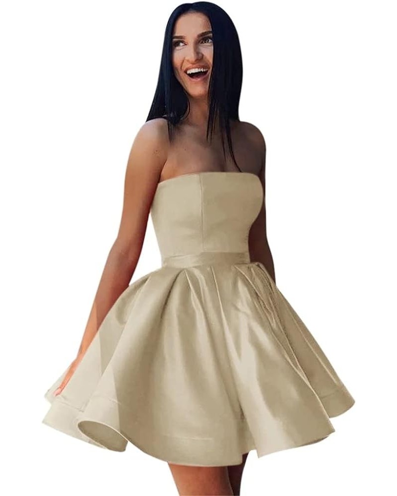 Junior's Strapless Homecoming Dresses Corset Draped Short Satin Cocktail Gowns Formal Graduation Dresses Champagne $22.14 Dre...