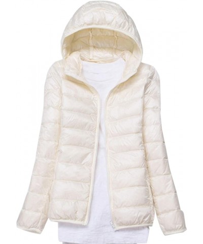 Women's Hooded Down Puffer Jacket Lightweight Duck Down Quilted Jacket White $18.68 Jackets