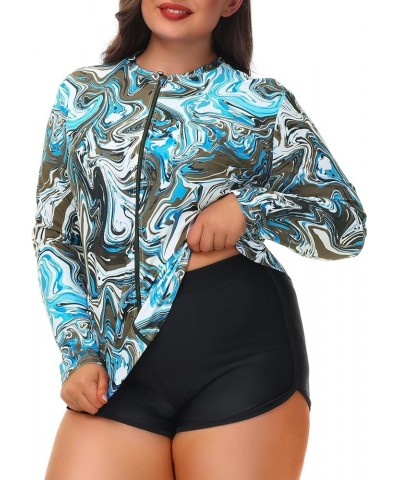 Women's Plus Size 3 Piece Long Sleeve Rash Guard Swimsuits Zip Front Bathing Suit Tankini Swimwear UPF 50 Wave Pattern $21.00...