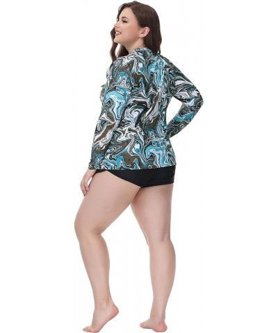 Women's Plus Size 3 Piece Long Sleeve Rash Guard Swimsuits Zip Front Bathing Suit Tankini Swimwear UPF 50 Wave Pattern $21.00...