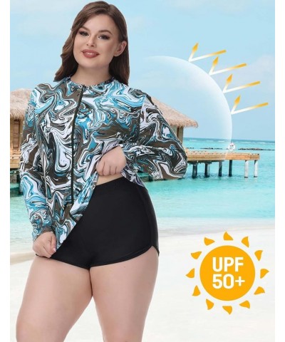 Women's Plus Size 3 Piece Long Sleeve Rash Guard Swimsuits Zip Front Bathing Suit Tankini Swimwear UPF 50 Wave Pattern $21.00...