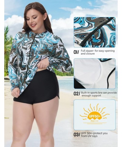 Women's Plus Size 3 Piece Long Sleeve Rash Guard Swimsuits Zip Front Bathing Suit Tankini Swimwear UPF 50 Wave Pattern $21.00...