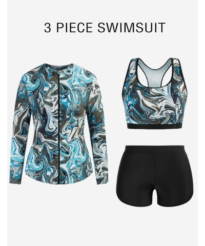 Women's Plus Size 3 Piece Long Sleeve Rash Guard Swimsuits Zip Front Bathing Suit Tankini Swimwear UPF 50 Wave Pattern $21.00...