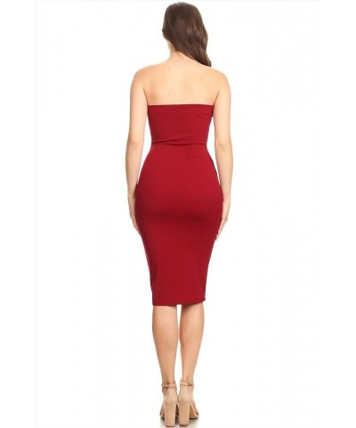 Women's Casual Solid Comfy Sexy Strapless Midi Bodycon Tube Dress/Made in USA Hdr00006 Burgundy $11.77 Dresses