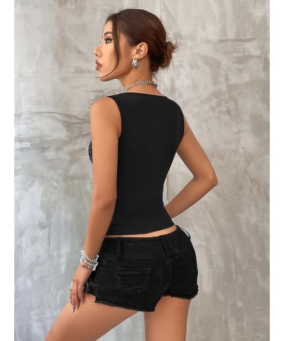 Women's Y2k Graphic Crop Tank Top Scoop Neck Sleeveless Summer Tops Black Heart $13.24 Tanks