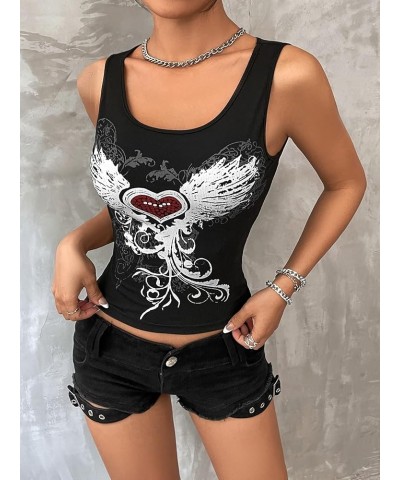 Women's Y2k Graphic Crop Tank Top Scoop Neck Sleeveless Summer Tops Black Heart $13.24 Tanks