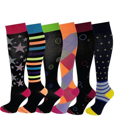 6 Pairs Pack Women Travelers, Anti-Fatigue, Graduated Compression Knee High Socks 9-11 Assorted Printed 1 $14.35 Activewear