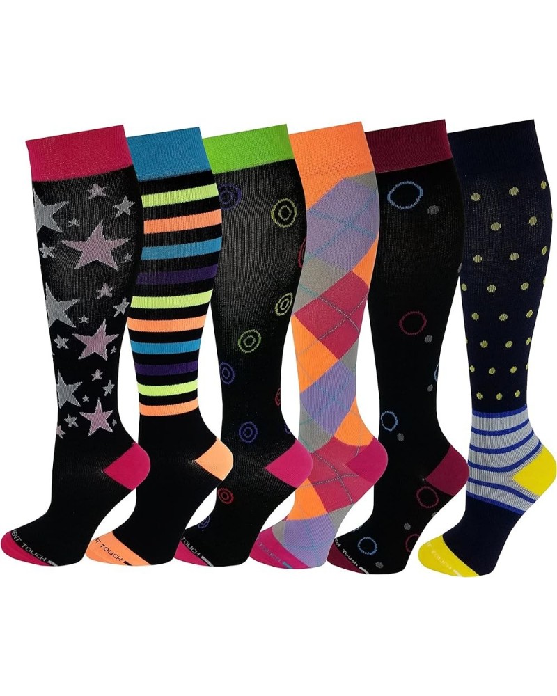 6 Pairs Pack Women Travelers, Anti-Fatigue, Graduated Compression Knee High Socks 9-11 Assorted Printed 1 $14.35 Activewear