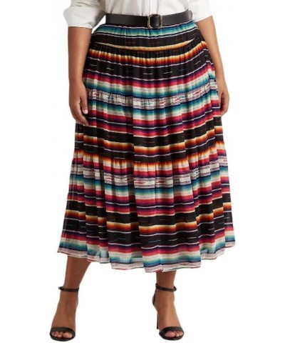 LAUREN Ralph Lauren Plus Size Striped Crinkle Georgette Skirt Black Multi 18W $31.27 Skirts