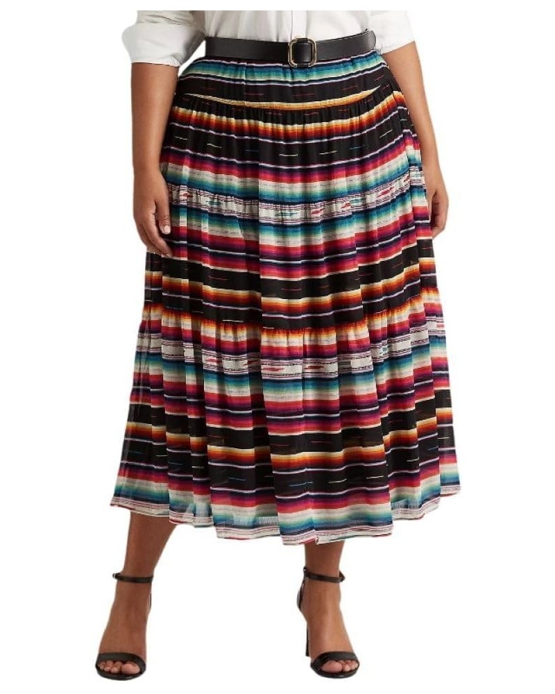 LAUREN Ralph Lauren Plus Size Striped Crinkle Georgette Skirt Black Multi 18W $31.27 Skirts