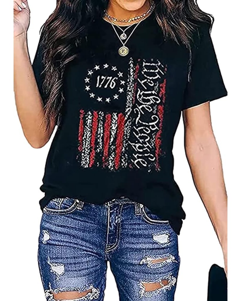 Camouflage American Flag Lace Up Blouse Women 4th of July Flag Short Sleeve USA Patriotic Printed Shirt Tops Casual Shirt Bla...