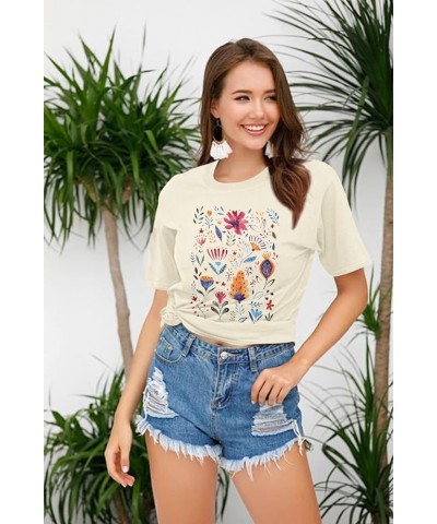 Flower Shirt for Women Cute Floral Print T-Shirt Summer Wild Flower Graphic Short Sleeve Tops Apricot $11.27 Activewear