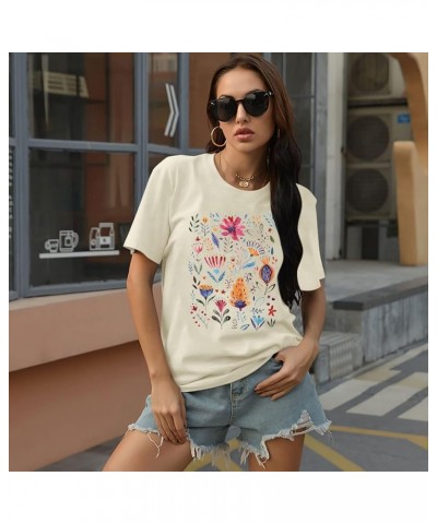 Flower Shirt for Women Cute Floral Print T-Shirt Summer Wild Flower Graphic Short Sleeve Tops Apricot $11.27 Activewear