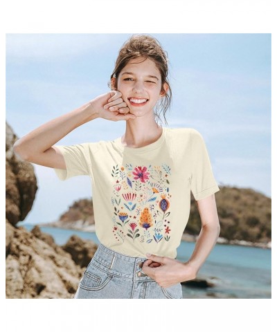 Flower Shirt for Women Cute Floral Print T-Shirt Summer Wild Flower Graphic Short Sleeve Tops Apricot $11.27 Activewear