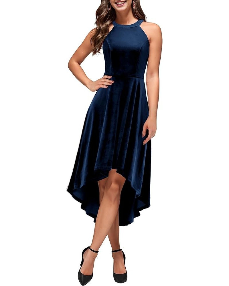 Women's Halter Cocktail Party Dresses Hi-Lo Velvet Dress for Women Formal Wedding Guest Evening Dress Navy $21.31 Dresses