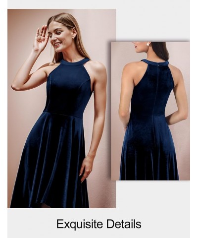 Women's Halter Cocktail Party Dresses Hi-Lo Velvet Dress for Women Formal Wedding Guest Evening Dress Navy $21.31 Dresses