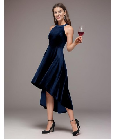 Women's Halter Cocktail Party Dresses Hi-Lo Velvet Dress for Women Formal Wedding Guest Evening Dress Navy $21.31 Dresses