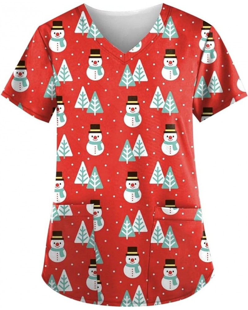 Christmas Scrubs Tops for Women,2023 Fall Winter Trendy Xmas Print Work Nursing Uniform,Casual V Neck Short Sleeve Shirts A-r...