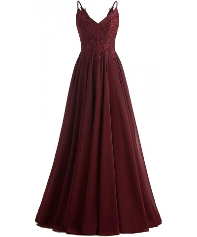 V-Neck Bridesmaid Dresses for Women 2024 Lace Appliques Chiffon Prom Dress Formal Evening Party Gowns Burgundy $33.79 Dresses