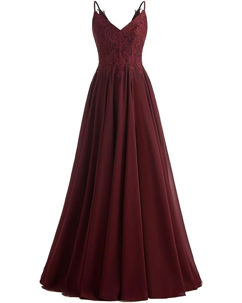 V-Neck Bridesmaid Dresses for Women 2024 Lace Appliques Chiffon Prom Dress Formal Evening Party Gowns Burgundy $33.79 Dresses