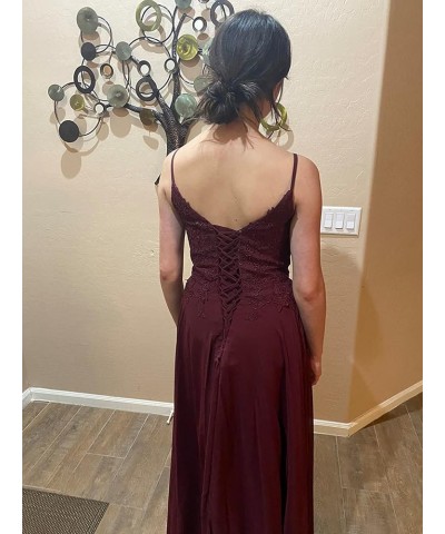 V-Neck Bridesmaid Dresses for Women 2024 Lace Appliques Chiffon Prom Dress Formal Evening Party Gowns Burgundy $33.79 Dresses