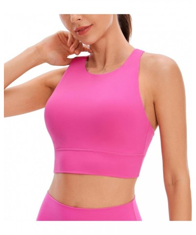 Womens Butterluxe Strappy High Neck Longline Sports Bra - Padded Criss Cross Back Workout Sports Bras Crop Tank Top (Neon)lig...