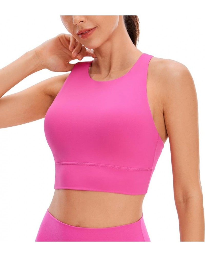 Womens Butterluxe Strappy High Neck Longline Sports Bra - Padded Criss Cross Back Workout Sports Bras Crop Tank Top (Neon)lig...