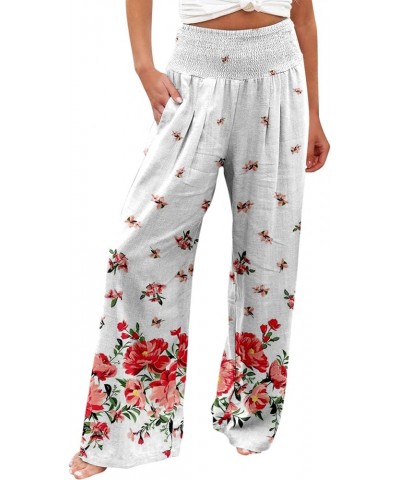 Wide Leg Pants for Women High Waist Linen Elastic Dressy Casual Palazzo Lounge Pant Trousers with Pocket 04-red $4.39 Leggings