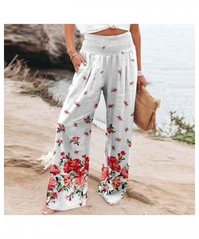 Wide Leg Pants for Women High Waist Linen Elastic Dressy Casual Palazzo Lounge Pant Trousers with Pocket 04-red $4.39 Leggings