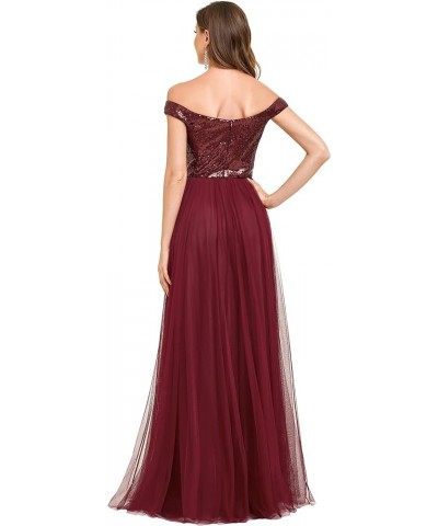 Womens V Neck Sequin Tulle A Line Evening Formal Dress 0277 Burgundy $38.21 Dresses