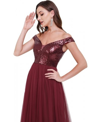 Womens V Neck Sequin Tulle A Line Evening Formal Dress 0277 Burgundy $38.21 Dresses