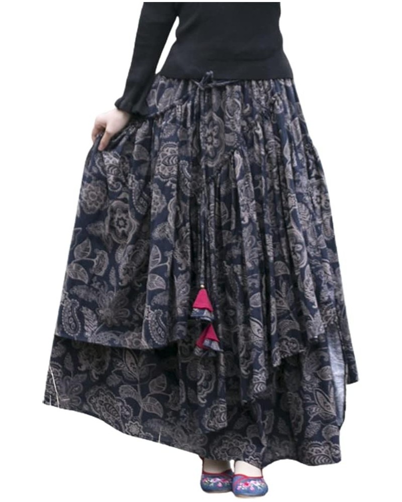 Womens Elastic Waist Aline Cotton Lined Retro Maxi Hem Pleated Long Skirts Print 5 $17.99 Skirts