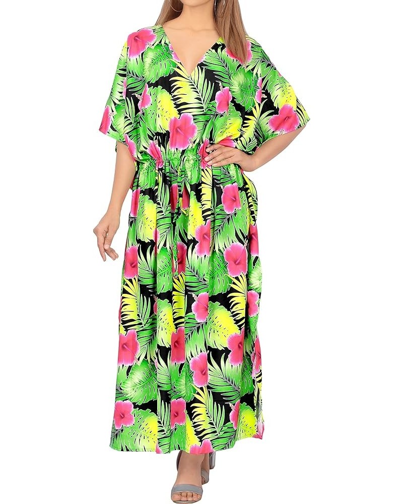 Women's Loungewear Loose Caftan Slit Dress Maxi House Sleep Shirt Hibiscus, Pink $11.76 Swimsuits