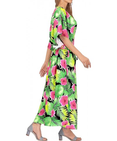 Women's Loungewear Loose Caftan Slit Dress Maxi House Sleep Shirt Hibiscus, Pink $11.76 Swimsuits