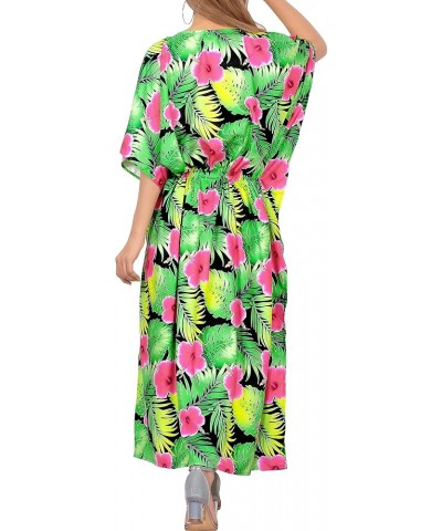 Women's Loungewear Loose Caftan Slit Dress Maxi House Sleep Shirt Hibiscus, Pink $11.76 Swimsuits