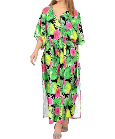 Women's Loungewear Loose Caftan Slit Dress Maxi House Sleep Shirt Hibiscus, Pink $11.76 Swimsuits