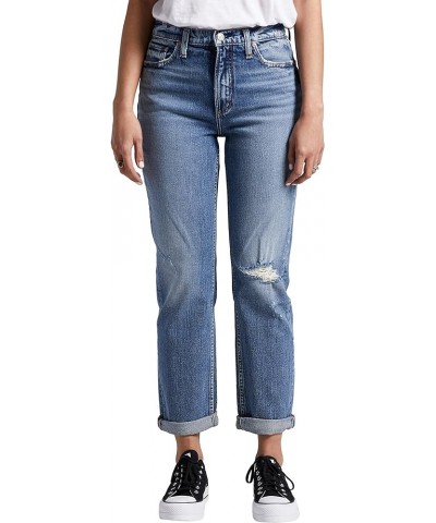 Women's 90s Boyfriend High Rise Straight Leg Jeans Blue $23.99 Jeans