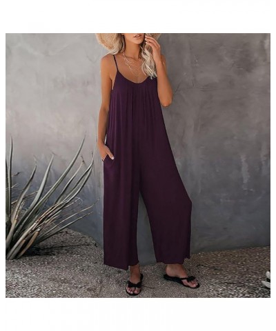 Jumpsuits for Women Casual Loose Fit Sleeveless Rompers Spaghetti Strap Wide Leg Vacation Overalls with Pockets Jumpsuits02-p...