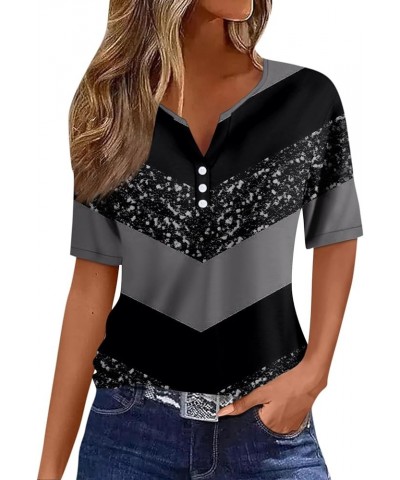 Summer Tops for Women 2024 Vacation Trendy V Neck Boho Short Sleeve Shirts Casual Loose Comfy Tunic Clothes H Black $9.08 Tops