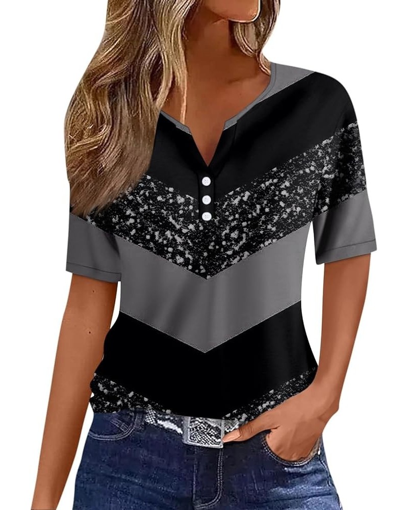 Summer Tops for Women 2024 Vacation Trendy V Neck Boho Short Sleeve Shirts Casual Loose Comfy Tunic Clothes H Black $9.08 Tops