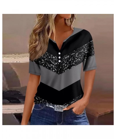 Summer Tops for Women 2024 Vacation Trendy V Neck Boho Short Sleeve Shirts Casual Loose Comfy Tunic Clothes H Black $9.08 Tops