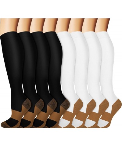 Graduated Copper Compression Socks for Men & Women Circulation 8 Pairs 15-20mmHg - Best for Running Athletic Cycling 04 4 Bla...